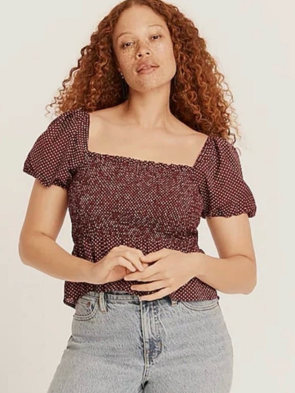 J. Crew - Squareneck smocked cotton voile top in dot size S